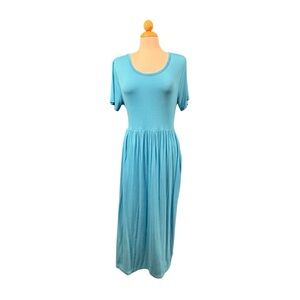 Light Blue Short Sleeve Scoop Neck Maxi Dress